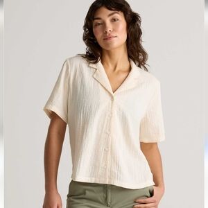 Quince Organic Cotton Gauze Short Sleeve Shirt Vintage Cream Womans Size Large